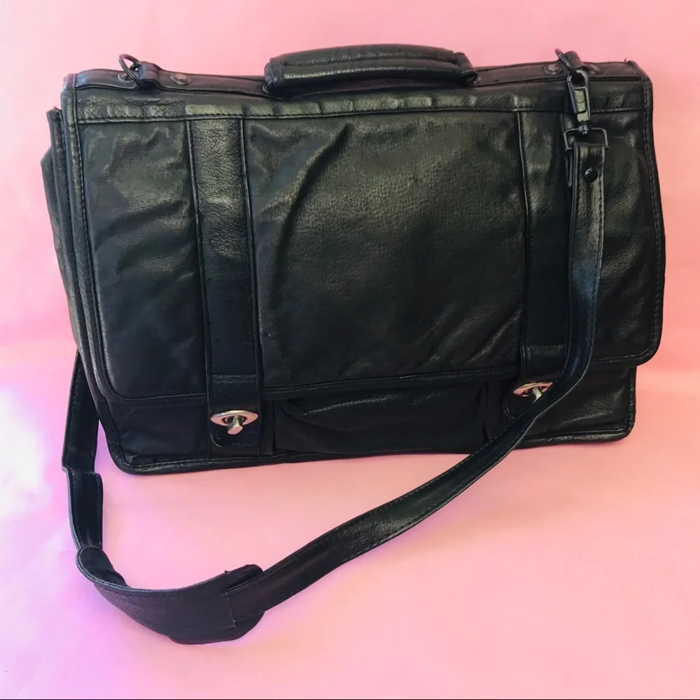 Vintage black leather laptop bag